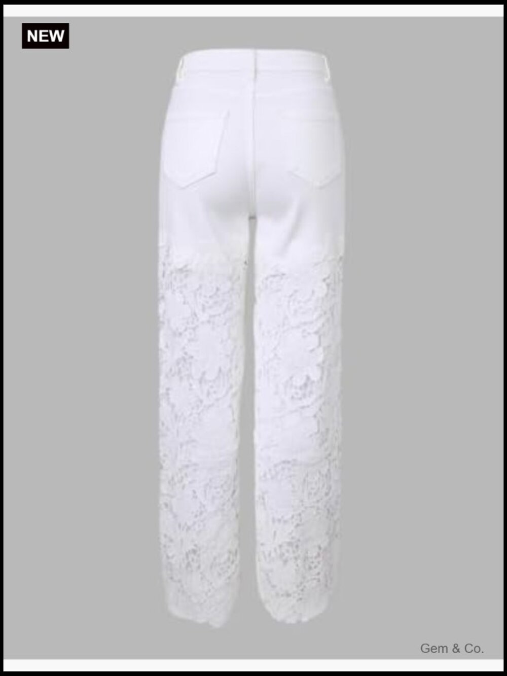 High Waist Wide Leg Jeans Lace Spliced Stretchy Pockets - Picture 6 of 7
